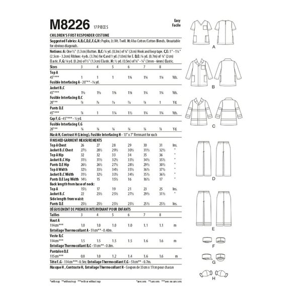 McCalls Costumes M8226 Child Fire Fighter Doctor Scrubs Sewing Pattern New - Picture 2 of 3